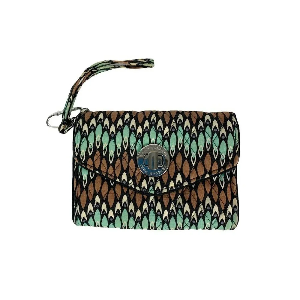 Vera Bradley Sierra Stream Turquoise Brown Turnlock Writstlet‎ Compartments